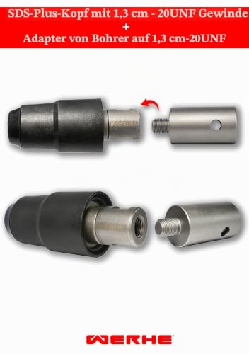 WERHE Auger to 1/2-20UNF Adapter - Heavy Duty Steel for Petrol and Electric Drills - Compatible with External Thread Chuck - Easy to Install | Robust steel, for petrol and electric drills, 6.7 cm long, 20 mm mounting hole, easy installation in seconds...