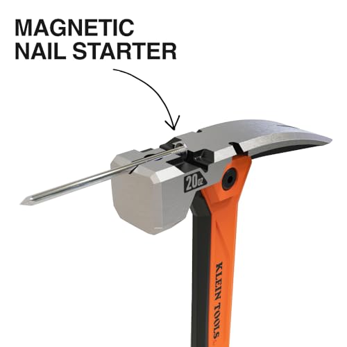 Klein Tools H81020 Anti-Vibration Smooth Face Hammer with Straight Claw, 20-Ounce Forged Steel, Magnetic Nail Starter and Extra-Large Squared Strike Face