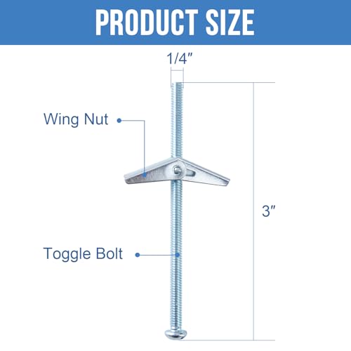 1/4"x3" Toggle Bolts (60 Pcs) 1/4 inch Wall Anchors for Drywall Heavy Duty, Butterfly Anchor Bolt for Hollow Wall, Sheetrock, Ceiling 1/4" (60 Pcs)