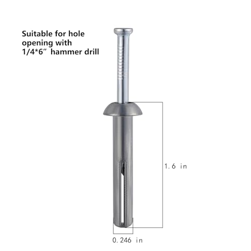 Wensilon 1/4x1-1/2 Hammer Drive Nail in Anchor (100pcs per Box) Cement hammering Anchors 1/4x1-1/2" Zinc alloy 100