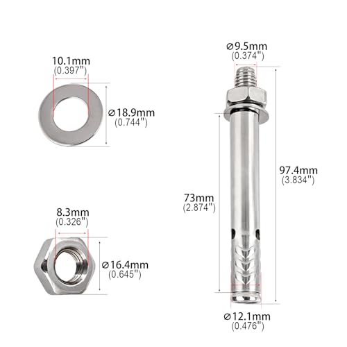 3/8"x3" Hex Head Sleeve Anchor 10pcs HS/PZLS-09 3/8"x3"