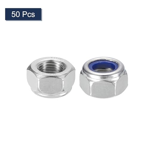 uxcell 50Pcs M12x1.25mm Nylon Insert Hex Lock Nuts, 304 Stainless Steel Self-Locking Nylon Insert Stop Nut for Industrial Construction Fasteners, Silver&Blue 50