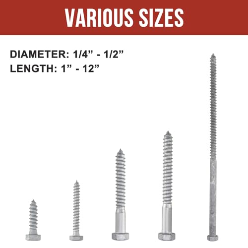 3/8" x 6" Lag Bolts (50 PCS) Lag Screws for Wood, Hot Dip Galvanized, Heavy Duty Hex Head with Washers 3/8" x 6"