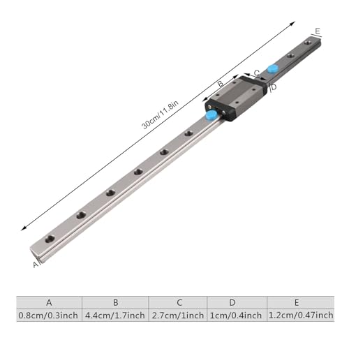 MGN12H Mini Linear Rail Guide, 300mm Linear Sliding Guide with MGN12H Carriage Block for DIY Printers and CNC Machines - Compatible with 250/300/400/500/550mm Sizes