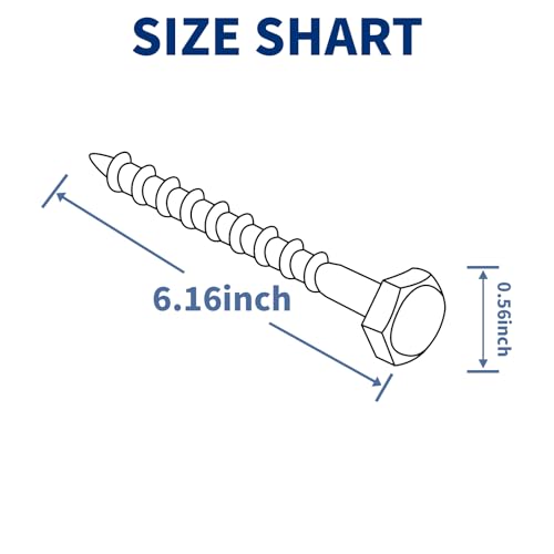 3/8-16x6 Inch Hex Head Lag Bolts, 304 Stainless Steel Wood Screws, 20PCS 3/8" x 6"