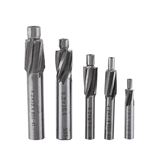 5 Pieces Countersink End Mill HSS-AL M3 M4 M5 M6 M8 4 Countersink Flutes Countersink End Mill Slot Drill Bit for Milling Copper, Aluminium, Steel, Cast Iron