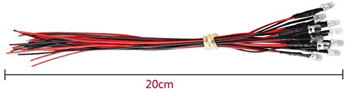 RUNCCI-YUN 60pcs DC 12V pre-wired light, 5mm LEDs with 20cm cable, pre-wired LED diodes light white warm white red blue green yellow + 60pcs 5mm plastic LED mounting rings + 9V battery connection 5mm & warm white white red blue green yellow