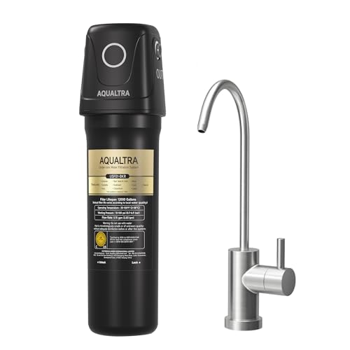 AQUALTRA USF01-BKF Under Sink Filter System, 12K Gal with Faucet, NSF/ANSI/CAN 372 Certified +1 Replacement Filter