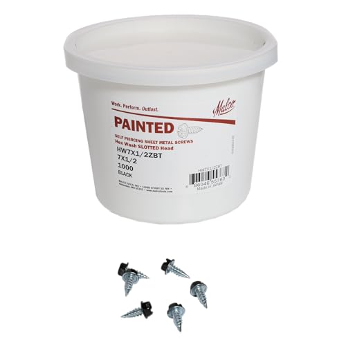 Malco HW7X1/2ZBT Black Painted Zip-in® Self-Piercing Sheet Metal Screws Size 7 Shank- 1/2" Length - 1/4" Slotted Hex Head - Tub of 1000 #7x1/2