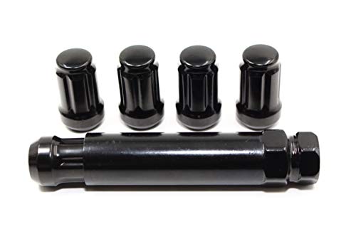 Set of 20 Veritek 1/2x20mm Black 1.4" 35.5mm Spline Drive Conical Seat Tuner Lug Nuts with 19mm 21mm Key for Dodge Ford Jeep Aftermarket Custom Wheels