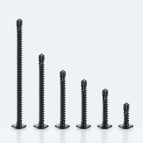 Black Self Tapping Screws Assortment Kit 463PCS, Modified Truss Head Sheet Metal Screws #8#10 1/2",5/8",3/4",1",1-1/4",1-1/2" Stainless Steel 410 Self Drilling Screw for Metal Wood Plastic #8#10 463PCS Black