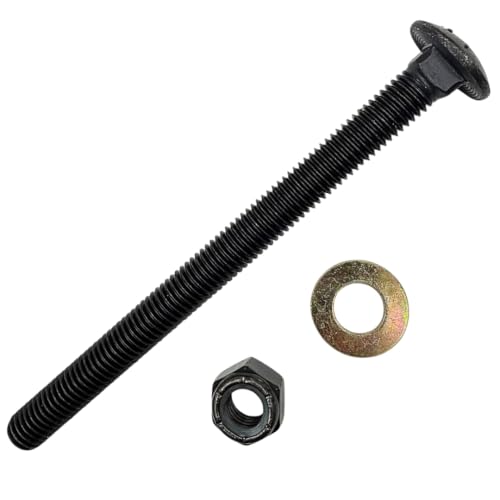 1/2"-13 x 6-1/2" Grade 5 Carriage Bolts (4-Pack) – Heavy-Duty Coarse Thread Bolts with Washers and Nylon Lock Nuts – Round Head Square Neck SAE J429 6.5" Plain Black Finish Bolts, Washers, Nuts 4