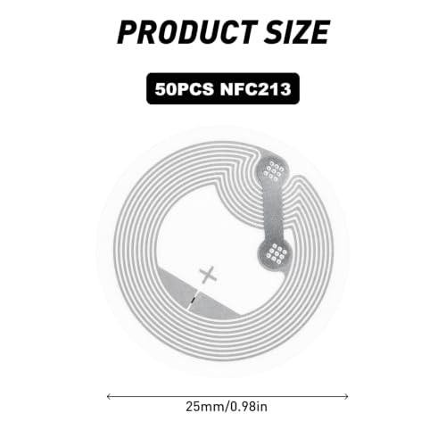Pack of 50 NFC Tag Stickers, NFC Ntag213 Stickers, Rewritable NFC Chip, 144 Byte Memory, NFC Cards, Programmable NFC Chip NFC Card, NFC Sticker for All NFC-Enabled Mobile Phones and Devices