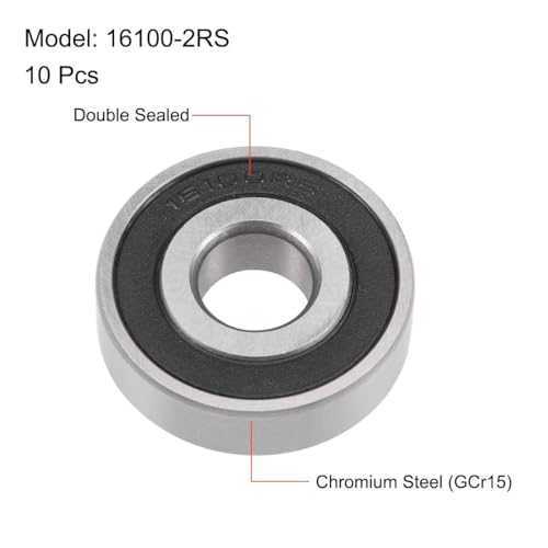TA-VIGOR 10Pcs 16100-2RS Deep Groove Ball Bearings, Z2 10mm x 28mm x 8mm Double Sealed Industrial Bearings, Chrome Steel P0(ABEC1) Skateboard Bearings for Motor Electrical Instrument Equipment