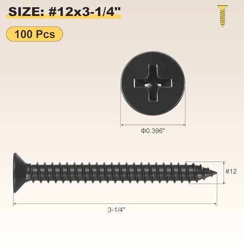 METALLIXITY 100Pcs #12x3-1/4 Countersunk Phillips Wood Screws SS304 #12x3-1/4" Black 100