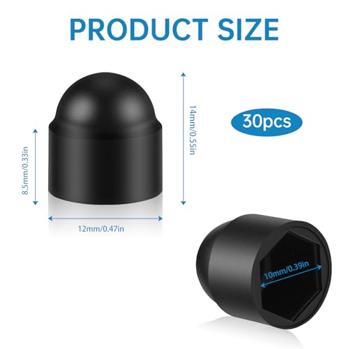 30 PCS M6×10mm Bolt Cover Caps, Black Plastic Hex Head Nut Covers