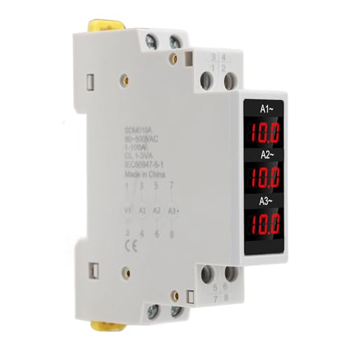 Three Phase Ammeter, Digital DIN Rail LED Display, 3 Sensors, AC 80-500V, 1-100A, 3 Phase