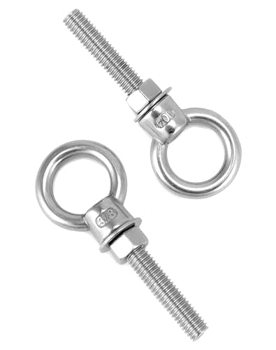 QWORK Threaded Eyebolts, 10 Pack 3/8" x 2" Long 304 Stainless Steel Marine Grade Shoulder Eye Bolt 3/8" x 2" 10 Pack - 304