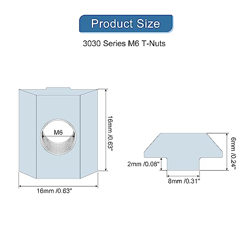 uxcell T Nuts, 50pcs - Nickel Plated Carbon Steel T Slot Bolts, 3030 Series M6 Hammer Head Fastener, Sliding T Nuts for Aluminum Extrusion Profile (Silver)