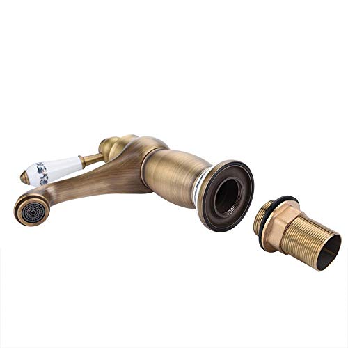 Fdit Single Handle Mixer Tap, Brass Bathroom Basin Faucet with Floral Pattern Lift Up Turn Design for Sink and Hand Washing Basin (Antique) Blue,white