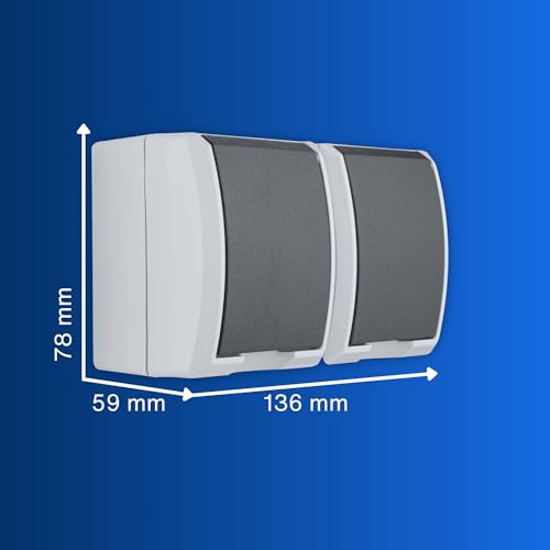 REV AquaForm Double Socket, Wet Room Socket, IP44, 1-Pole, Surface-Mounted, Grey 1 x horizontal double socket