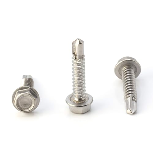 THE CIMPLE CO Hex Head Self-Tapping/Drilling Screw #14 Size, 1 1/4" Length - 410 Stainless Steel with Hex Washer Head - Mounting Screw for Metal, Drywall, Plastic - 1 1/4 in (32 mm), 100 PCS 1 1/4 Inch #14 Hex Head