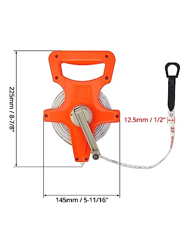 QWORK 1/2" x 100' Fiberglass Tape Measure, 4 Pack Engineer's Open Reel Dual Sided Measure, Orange Orange - 4 pack 100 ft
