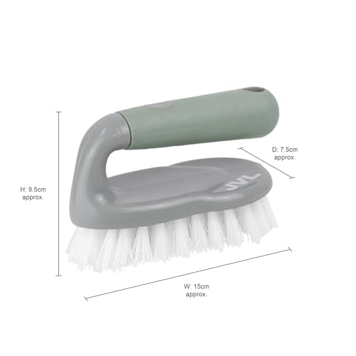 JVL Cleaning Caddy Set with Soap Dispensing Dish Brush, Scrubbing Brush, Microfibre Cloth, Microfibre Cleaning Mitt & 3 in 1 Window Squeegee Household Cleaning Kit Caddy Cleaning Set