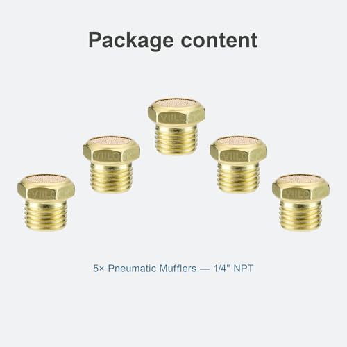 1/4" NPT Brass Pneumatic Muffler, Sintered Bronze Silencer 5Pcs 1/4" Male (5pcs)