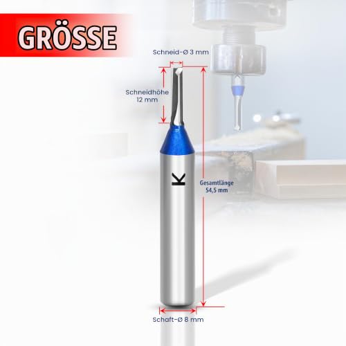 ASNOMY 3 mm Groove Cutter 8 mm Shank, Carbide Cutter Router Bits, Straight Wood Cutter Router Bit Set, Milling Tool for Woodworking 1 Stück--8xØ3x12mm