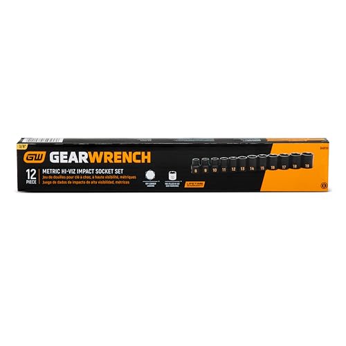 GEARWRENCH 12 Pc 3/8" Drive 6 Pt Metric Hi-Viz Impact Socket Set | 84911H 12 Pc. Metric Standard Depth