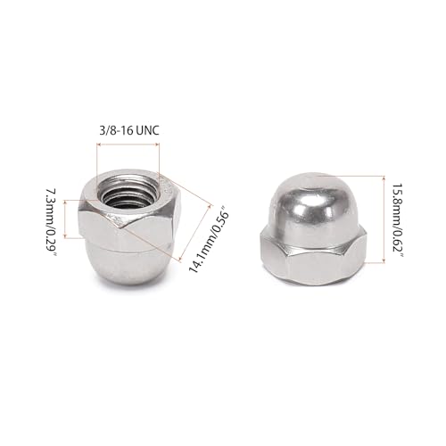 25 Pieces 3/8-16 Acorn Hex Cap Dome Head Nuts, 304 Stainless Steel 18-8, Bright Finish (Pack of 2) 3/8-16 x 16mm (Pack of 2)