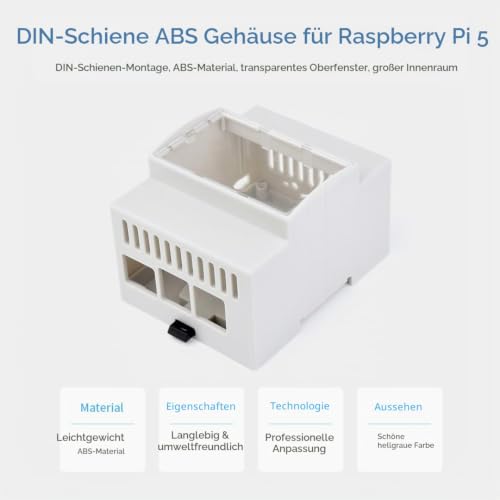 Waveshare Protective Case for Raspberry Pi 5 Housing on DIN Rail Modular Box ABS Case Large Inner Space Injection Modulating with Rail Mount Support