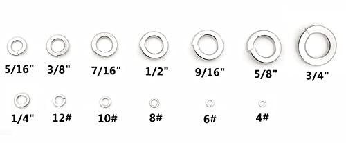 4# 6# 8# 10# 12# 1/4" 5/16" 3/8" 7/16" 1/2" 9/16" 5/8" 3/4" 304-Stainless Steel Split Lock Spring Washers Assortment Kit