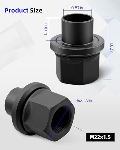 6PCS Two-Piece 19mm Sleeve Flanged Wheel Lug Nuts Fit for Steel Dual Wheels with Hub Piloted Seat & 26mm Bolt Hole Size, M22x1.5 Hex 33mm 6PCS