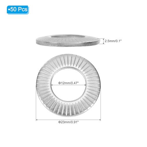 PATIKIL 304 Stainless Steel Flat Washers, 50 Pack M12x24mm Belleville Spring Disc Washer Conical Knurled Metric Gasket for Automotive Industrial Construction