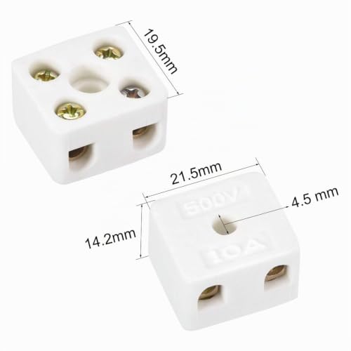 sourcing map Ceramic Terminal Blocks 2-Way 21.5 x 19.5 x 14.2 mm Pack of 10 | High temperature porcelain connectors