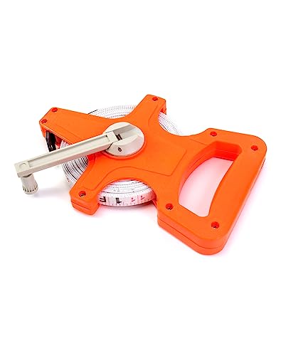 QWORK 1/2" x 100' Fiberglass Tape Measure, 4 Pack Engineer's Open Reel Dual Sided Measure, Orange Orange - 4 pack 100 ft