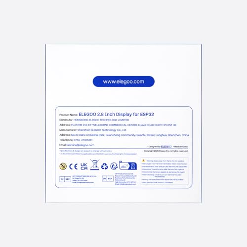 ELEGOO ESP-32 2.8" Touch LCD with Acrylic Protection for IoT Projects | Supports WLAN & Bluetooth, 4 MB Flash + 520 KB SRAM, 240 × 320 resolution, USB-C & complete mounting accessories 1