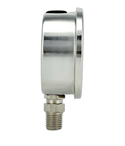 1-1/2" Pressure Gauge, Stainless Steel Case, Chrome Plated Brass Connection, Lqiuid Filled, Compound Vacuum -30 Hg - 0-30 psi Lower Mount 1/8" NPT 1- 1/2" -30 / 0 / +30 inHg/psi