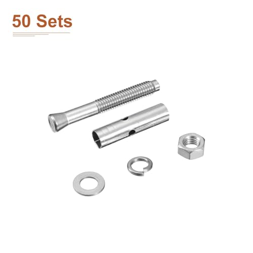 DTGN M8 x 60 Expansion Bolts - 50Pack- Good for Concrete Dry Brick Block Walls - 304 Stainless Steel - Silver 50