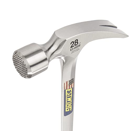 ESTWING Framing Hammer - 28 oz USA Made Long Handle Straight Rip Claw Hammer with Milled Face & Shock Reduction Grip - E3-28SM