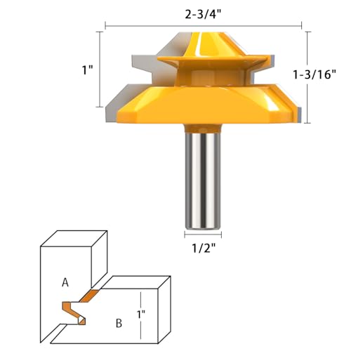 1/2 Inch Shank Tongue and Groove Router Bit Tool Set 3 Teeth Adjustable Router Bit 45 Degree Lock Miter Router Bits Woodworking Set- 1/2" 3/4" 1" Cutting Height Woodworking Glue Joint Tools Set