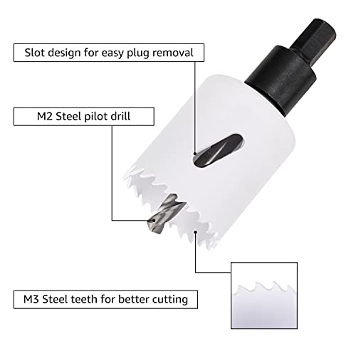 Amazon Basics 9-Piece Bi-Metal High Speed Steel Hole Saw Kit for Cutting Holes in Metal, Plastic, Plasterboard with Carrying Case, 25/32" to 2-11/16", Black 25/32" to 2-11/16”