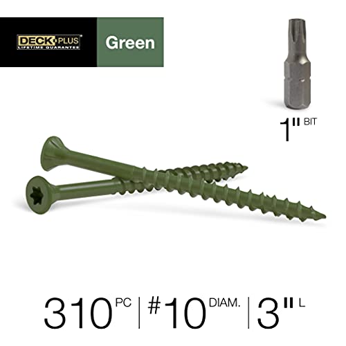 Deck Plus Deck Screws, 10 x 3 Self Drilling Screws, Green, 5 lb Box and Deck Plus 48402 Wood Screws #10 x 2-1/2", Green, 5lb Box