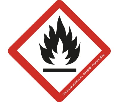 ChromaLabel 1 Inch Permanent Durable Square D.O.T. Hazard Labels, GHS02: Flammable Pictogram, 250/Roll GHS02 - Flammable