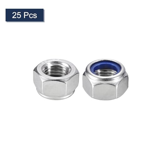 uxcell 25Pcs M20 x 2.5 Nylon Insert Hex Lock Nuts, 316 Stainless Steel Self-Locking Nylon Insert Stop Nut for Industrial Construction Fasteners, Silver&Blue M20x2.5 25