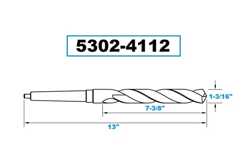 HHIP 5302-4112 High Speed Steel 4MT Taper Shank Drill, 118 Degree Split Point, 1-3/16" Diameter X 7-3/8" Flute Length X 13" Overall Length 1-3/16" Dia. x 4MT