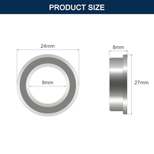 HiPicco F628ZZ Flanged Ball Bearing, ID 8mm x OD 24mm x Width 8mm Miniature Bearings, Double Metal Shielded Deep Groove Bearings, Pre-Lubricated (GCr15) Chrome Steel 10pcs F628ZZ 8mmx24mmx8mm