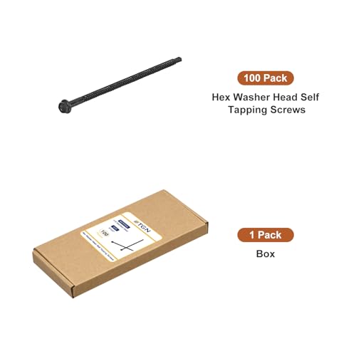 DTGN #12x5 Hex Washer Head Self Drilling Screws - 100Pack - Good for Machine - 410 Stainless Steel Black Oxide - Self Tapping Sheet Metal Screws #12x5" 100